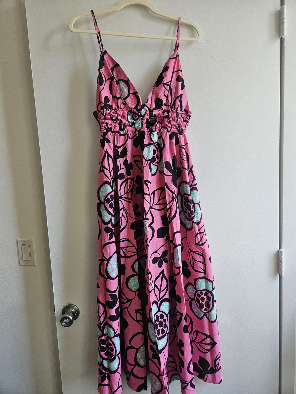 Zara Pink Floral Maxi Dress with Aqua Accents